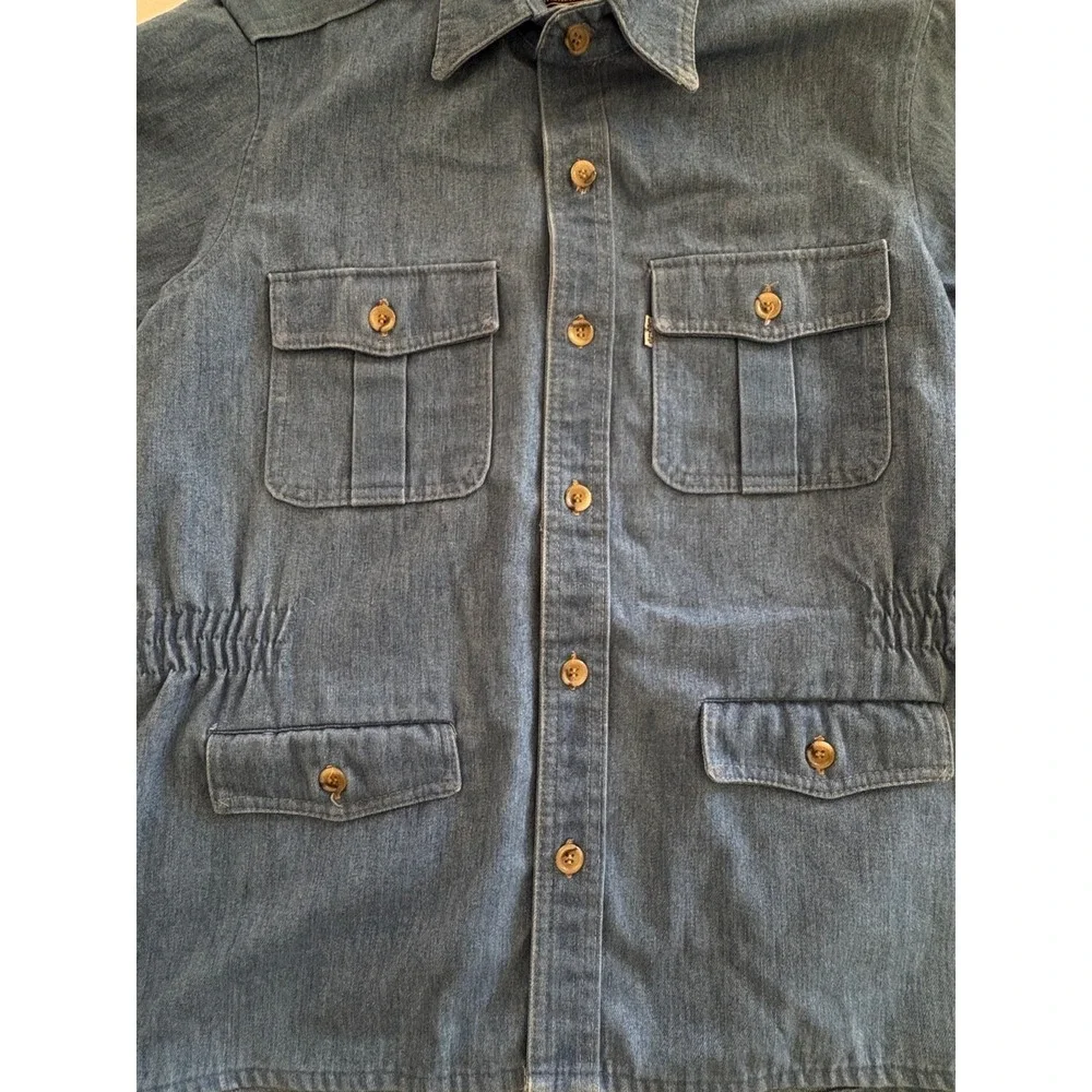 Vintage Levi's Sportswear Denim Shirt Mens Short Sleeve Button Up Chambray Blue